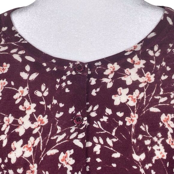GARNET HILL Signature Eco Merino Wool Cardigan Sweater Size XL Floral Red White - Picture 5 of 16